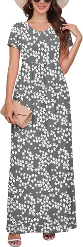 Vista 21 de DEARCASE - Vestido Maxi para Mujer de Manga Corta, Casual de Verano, Holgado, Liso, Cómodo, Vestidos Largos con Bolsillos 1-negro