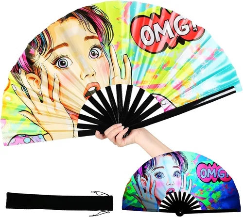 Vista 9 de INNOLIFE Ventilador de mano plegable grande de 13 pulgadas para raves, ventilador de rave con brillo UV, ventilador de mano para mujeres y hombres