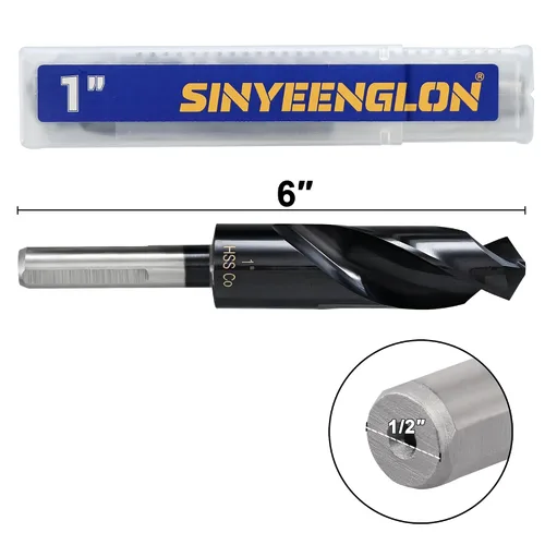 Vista 2 de 1inch Drill Bit for Metal and Hardened Steel, M35 Cobalt 1/2 Inch Reduced Shank Industrial Grade Heavy Duty Drill Bit, with Index Storage Case