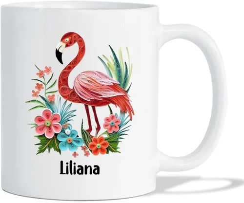 Vista 19 de Taza de café blanca personalizada con nombre de amante de escarabajos, taza de café personalizada de origami de 11 15 onzas, taza de café floral