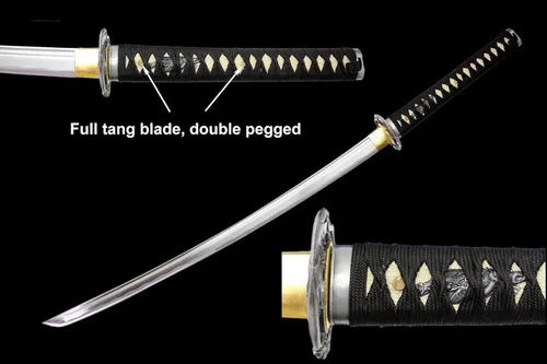 Vista 2 de MAKOTO Espada samurái Katana afilada azul marino hecha a mano, 40 pulgadas, dragón redondo Tsuba