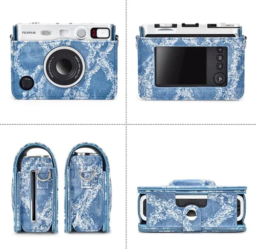 Vista 2 de Rieibi Mini EVO - Funda protectora de piel sintética vintage para cámara instantánea Fujifilm Instax Mini EVO, funda extraíble con correa ajustable