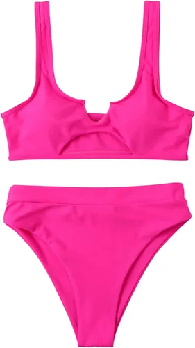 Vista 3 de SUUKSESS - Conjunto de bikini de 2 piezas para mujer, brasier con efecto realce y cintura de talle alto