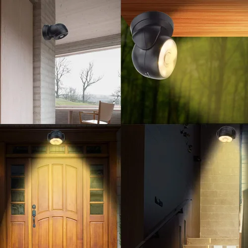 Vista 6 de HONWELL Luz con sensor de movimiento funciona con pilas, foco inalámbrico para exteriores, detector de movimiento impermeable, luz de inundación