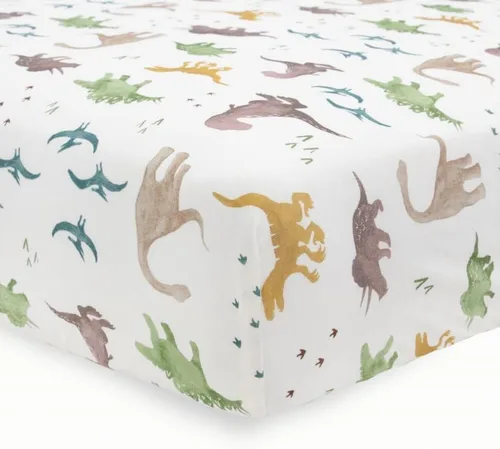 Vista 2 de Little Unicorn Sábana de cuna de punto elástico prémium Súper suave con elasticidad óptima (Dino Pals)