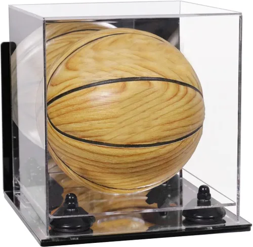 Vista 88 de Better Display Cases Mini acrílico - Miniatura (no tamaño completo) Baloncesto vitrina con elevadores negros y espejo (A015-BR)