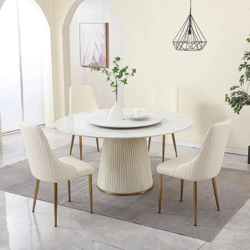Vista 21 de Mesa de comedor redonda con 31.5 pulgadas desmontable Lazy Susan, moderna mesa de comedor de piedra sinterizada de 59 pulgadas de D para 8 asientos