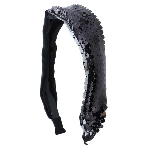 Vista 2 de Motique Accessories Elegante diadema de lentejuelas de satén medio y medio para niñas y mujeres, color negro