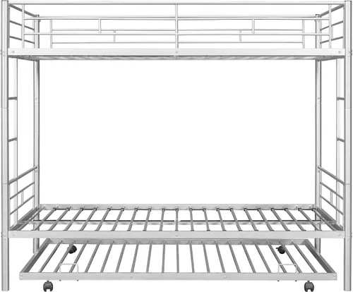 Vista 5 de EMKK Litera de metal individual sobre cama individual con nido para 3 niños/adultos, litera convertible con 2 escaleras laterales y barandilla