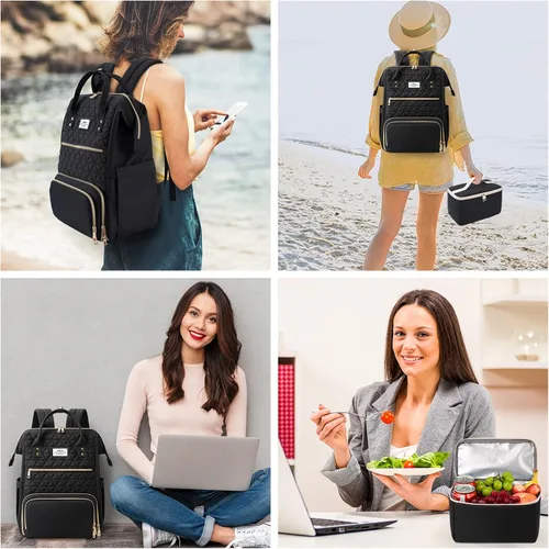 Vista 6 de ETRONIK Mochila de almuerzo para mujer, mochila para laptop de 15.6 pulgadas con puerto USB, mochila de trabajo para profesores y enfermeras
