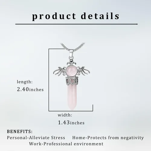 Vista 4 de Collar de cristal curativo para mujer, collar con colgante de alas de ángel, collar de piedras preciosas de cristal para mujeres y hombres, colgante