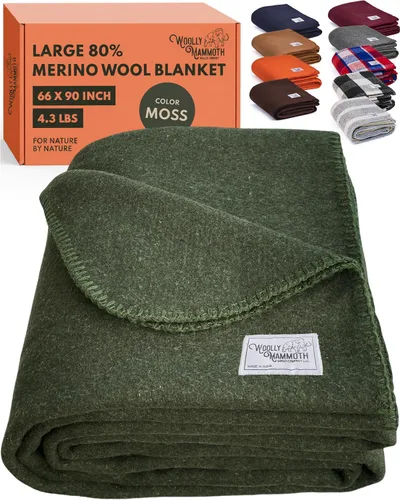Vista 13 de Woolly Mammoth Woolen Company Manta de Lana - 66 x 90 pulgadas, Corteza, 80% Lana Merino - Mantas de Campamento para Clima Frío - Durabilidad