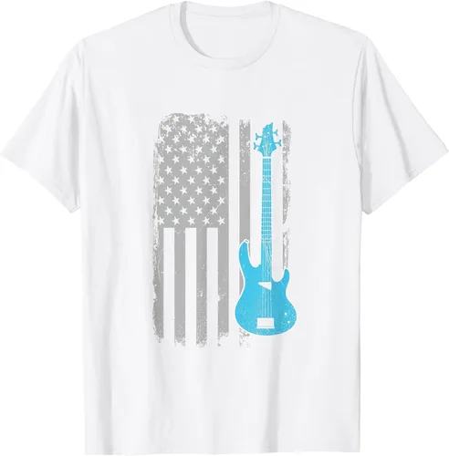 Vista 36 de Electric Bass Guitar Player American Flag Musician T-Shirt Asphalt Grey