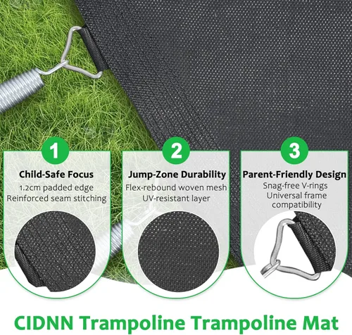 Vista 6 de Alfombrilla de Repuesto para Trampolín, Resistente, Resistente a los Rayos UV y Superficie de Rebote Duradera para Trampolines Redondos de 12/14/15