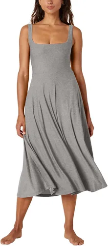 Vista 2 de Uifely Vestido sin mangas para mujer, cuello cuadrado, casual, con bolsillos, camisón largo