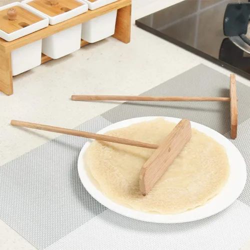Vista 3 de 4 unids Pancake Raspador de madera Crepe hacer herramienta Pancake Spreader Herramientas de cocina Esparcidor de crepé