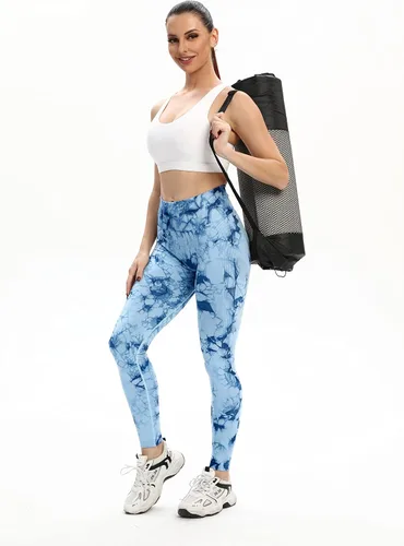 Vista 6 de GILLYA Leggings de levantamiento de glúteos para mujer, sin costuras, teñido anudado, para entrenamiento, gimnasio, cintura alta, pantalones