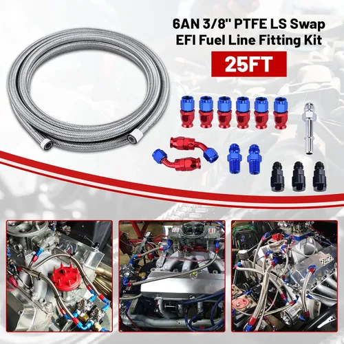 Vista 2 de 6AN 3/8" Kit de Ajuste de Línea de Combustible PTFE LS Swap EFI, Kit de Línea de Combustible PTFE de 25FT, Línea de Inyección de Combustible