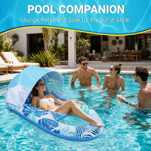 Vista 5 de Pool Float for Adults with Canopy, Inflatable Chair Lounge Floaties with Adjustable Sun Shade Cover, Drink Holder, Ergonomic Headrest