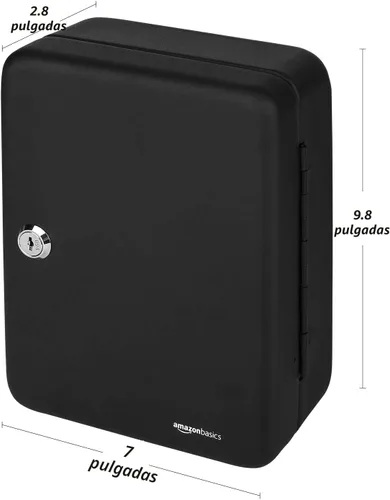 Vista 2 de Amazon Basics Caja de acero con cerradura de seguridad para gabinete con 48 ganchos para llaves, negro, 2.8 pulgadas de profundidad x 7 pulgadas