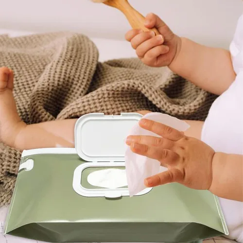 Vista 3 de Soporte para toallitas para bebés, dispensador de toallitas, paquete de 3 recipientes portátiles recargables para toallitas de viaje, funda