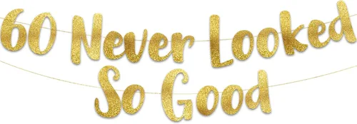Vista 9 de Cartel negro con purpurina preencordada de 60 "Never Looked So Good", decoraciones para cumpleaños de 60 años y aniversario para hombres y mujeres