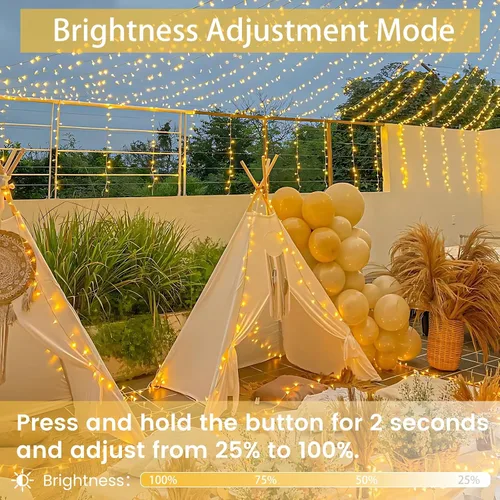 Vista 5 de Guirnalda de 100 luces LED conectables para interiores y exteriores, luces de Navidad blancas cálidas de 33 pies, impermeables, 13 modos