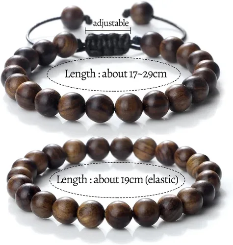 Vista 4 de Razcus - Pulsera de cuentas de palisandro negro vintage para hombre, 680.394 in, redondas, de madera, pulseras elásticas para meditación para oración