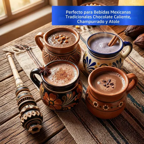 Vista 4 de Auténtico espumador artesanal de chocolate caliente Molinillo (grande) - Batidor de madera hecho a mano para chocolate caliente mexicano - Wisk