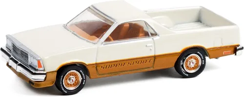 Vista 2 de 1980 Chevy El Camino SS Super Sport Blanco y Oro Greenlight Muscle Series 26 1/64 Modelo de auto fundido a presión por Greenlight 13310 C