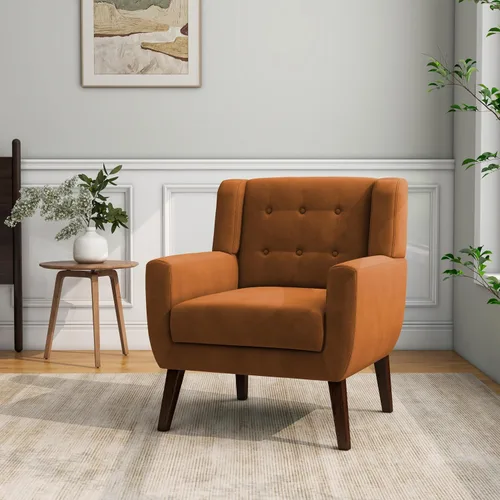 Vista 39 de Accent Chair Set of 1, Comfy Reading Armchair, Beige Linen Blend, Tufted Button Backrest, Solid Wood Frame, Upholstered Club Single Sofa Chairs