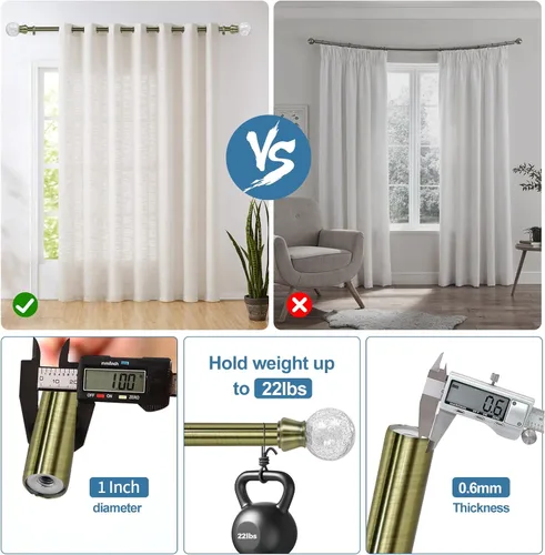 Vista 5 de Urbanest Crackle Glass Manhattan - Juego de cortinero doble de 1 pulgada y 5/8 pulgadas para ventana, de 28 a 48 pulgadas, latón antiguo