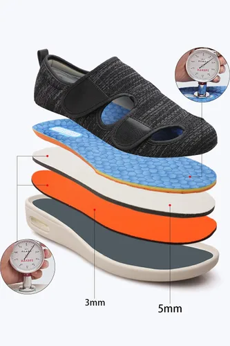 Vista 2 de Zapatos para diabéticos para mujer, zapatos casuales ajustables para caminar, zapatos anchos para ancianos, pies hinchados, antideslizantes, cojín