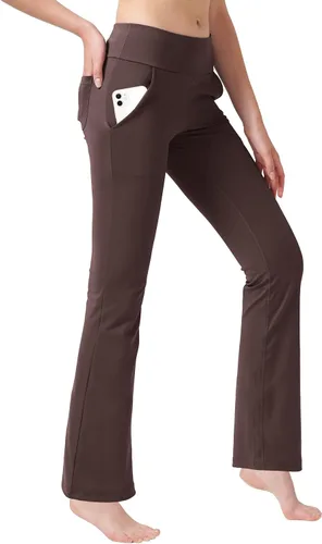 Vista 3 de Cifupy Pantalones de yoga con corte de bota para mujer con bolsillos, pantalones de entrenamiento de cintura alta para mujer, pantalones de yoga