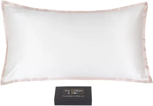 Vista 10 de Funda de almohada de seda de morera 22 Momme (cierre envolvente en la parte posterior), colección elegante, tamaño Queen, caramelo + crema