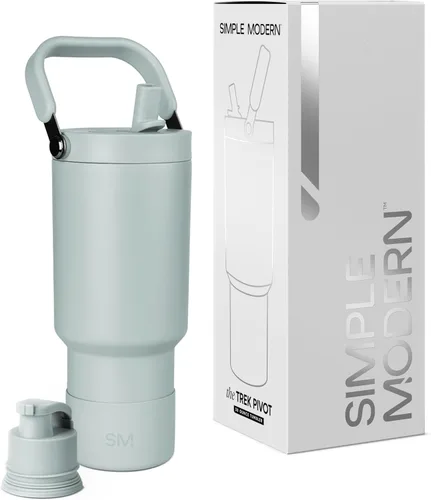 Vista 44 de Simple Modern Trek Pivot Vaso con pajita abatible de 30 oz con asa Botella de agua y protector Tapas intercambiables de pajita y para beber