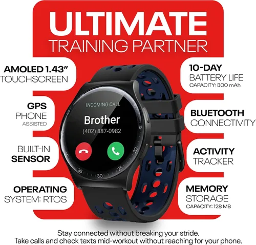 Vista 4 de Reebok Pulse - Reloj inteligente con GPS, rastreador de fitness con monitor de ritmo cardíaco, 10 días de duración de batería, resistente al agua