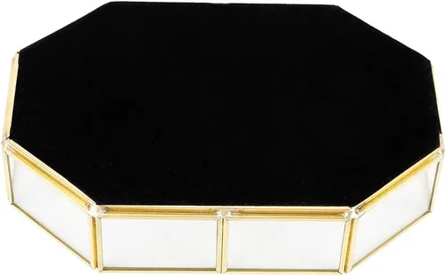 Vista 7 de Makeup Jewelry Organizer Mirrored Glass Tray, Small Size 8.1x5.6x1.7 Inch, Golden Brass Edging - Durable Material, Stylish Storage, Perfect for