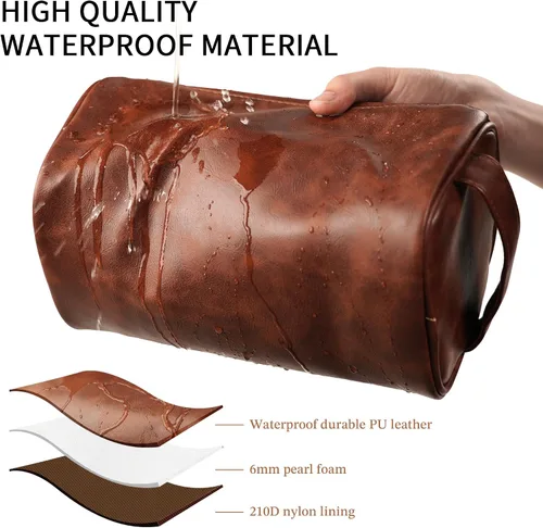 Vista 3 de Easycosy Neceser personalizado para hombres, grabado con nombre e iniciales, bolsa de aseo de piel sintética para hombre, artículos esenciales