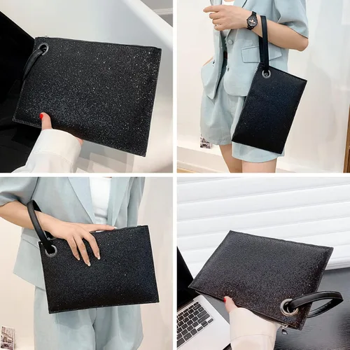 Vista 3 de Caviotess Bolso de mano con lentejuelas brillantes para mujer, bolso de noche con purpurina para fiesta, boda, Negro