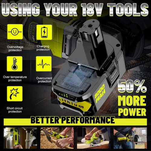 Vista 6 de Reemplazo de batería de 18 V 8000 mAh para Ryobi 18 V Batería P102 P103 P104 P105 P107 P108 P109 P190 P191 P122