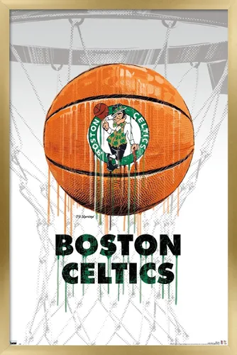 Vista 18 de Trends International NBA Boston Celtics - Póster de pared Drip Ball 20, 14.725 x 22.375 pulgadas, versión enmarcada de madera de granero Versión