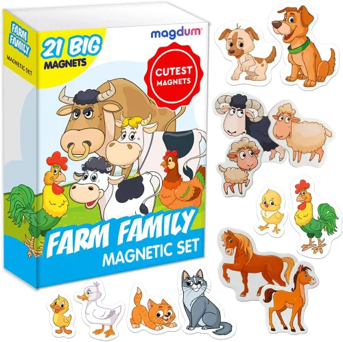 Vista 10 de Imanes de nevera para niños pequeños – magdum – Juego de 85 juegos zoológico + granja + fruta + verdura – Animales magnéticos reales