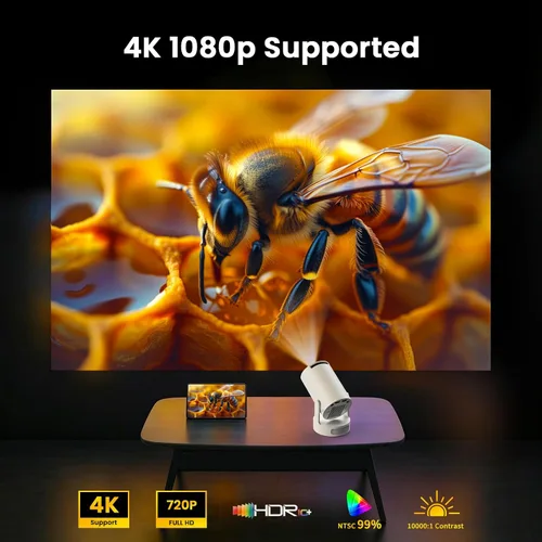 Vista 3 de Mini proyector con WiFi 6 y Bluetooth 5.4 Soporte 4K 1080P Auto Keystone Proyector giratorio de 180° Portátil Compatible con HDMI/TV Stick/Memory
