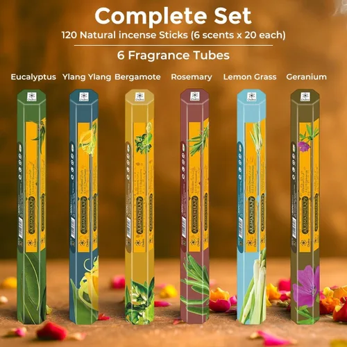 Vista 9 de Paquete de regalo de incienso de aromaterapia – 120 varillas naturales (6 cajas) – Relajante, alivio del estrés, meditación, refrescante
