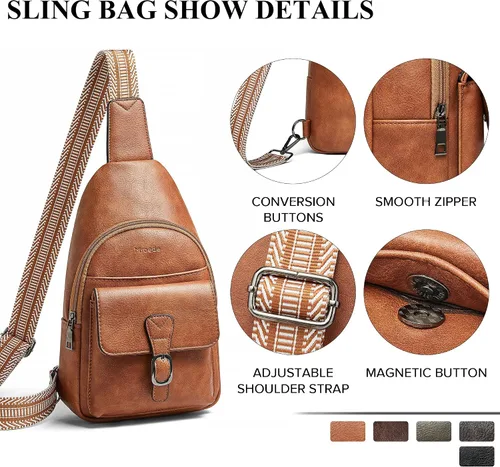 Vista 5 de Mroede Crossbody Bags for Women Men Sling Bag 5 Pockets Fanny Pack Sling Backpack Chest Daypack Travel Purse Anti Theft