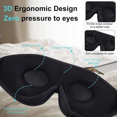 Vista 3 de 2 Piezas Máscara de Dormir 3D para Niños de Espuma Viscoelástica Contorneada para los Ojos, Cubierta de Ojos para Dormir de Viaje con Correa