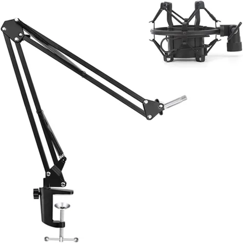 Vista 5 de NB35 Microphones Stand for Table Microphones Arm Swivels and MS089SV Microphones Shock Mount Silver for Track