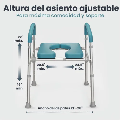 Vista 4 de PELEGON Asiento de inodoro elevado con asas (400 libras) – Silla de inodoro de altura y ancho ajustable con brazos, elevador de inodoro con asas