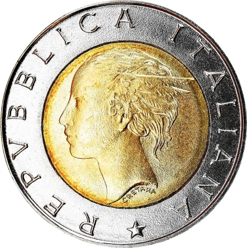 Vista 2 de 1997 R 500 Lira Italia Moneda Celebrando "Polizia Stradale" La Policía de Tráfico Italiana. 500 Lira Calificada Por Vendedor Circulado Condición